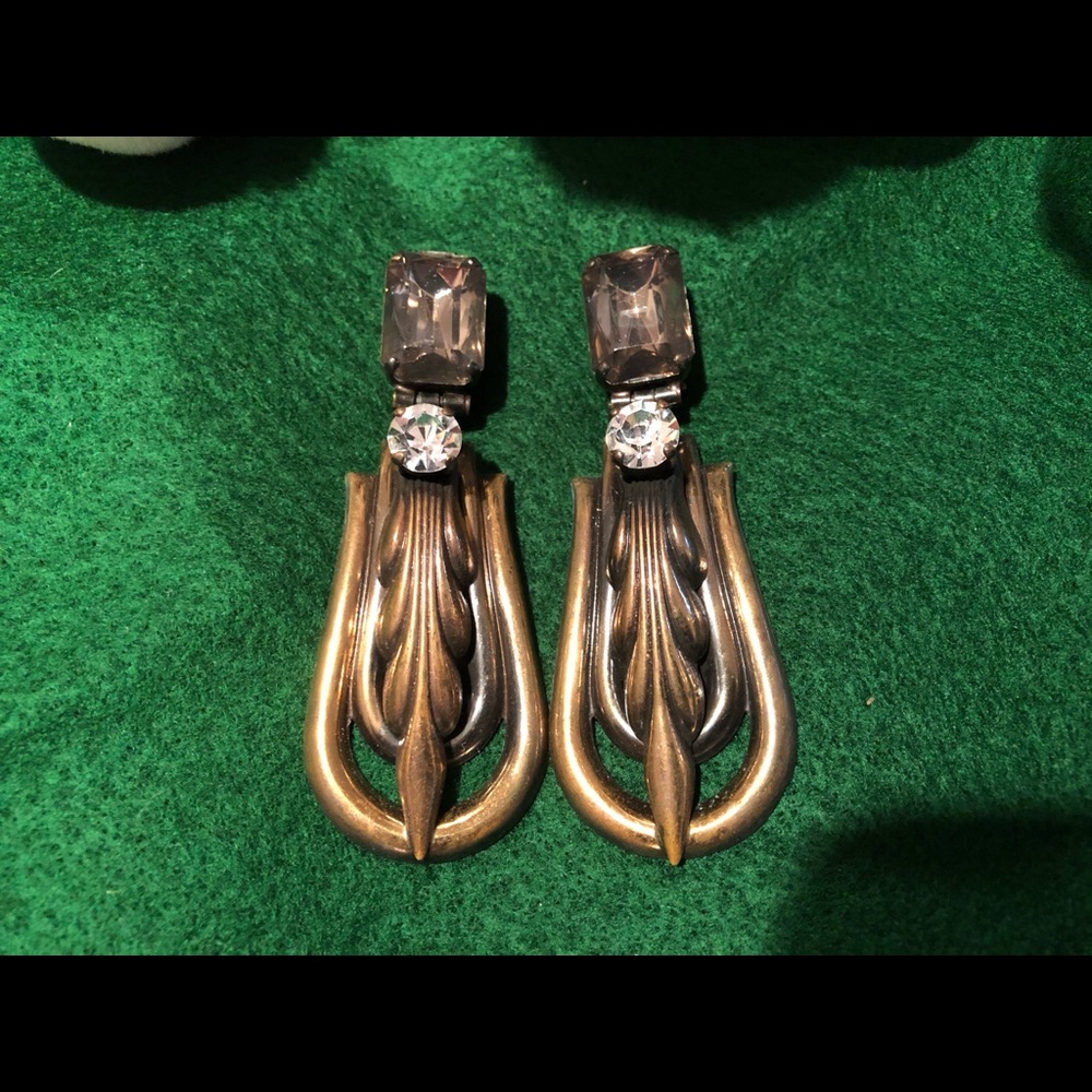 Vintage Art Deco Earrings Metal and Stones